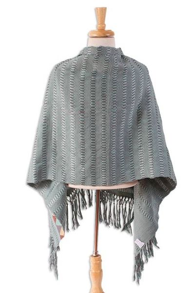 Alternate image for Aqua and Stone Cotton Shawl Crafted in Mexico Path of Destiny