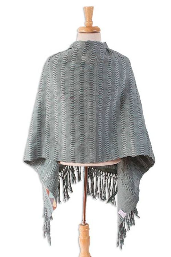 Alternate image for Aqua and Stone Cotton Shawl Crafted in Mexico Path of Destiny