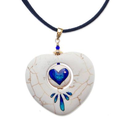 Alternate image for Gold-Accented Heart-Shaped Blue Howlite Pendant Necklace Majestic Affair