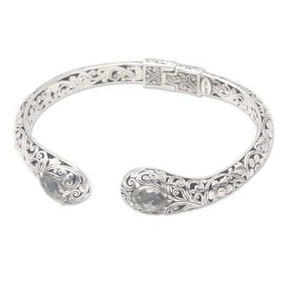 Alternate image for Floral 18k Gold-Accented Cuff Bracelet with Prasiolite Gems Ethereal Prosperity