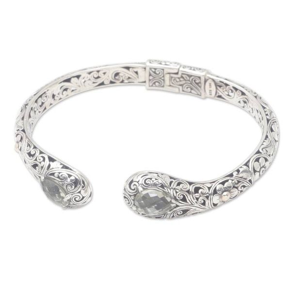 Alternate image for Floral 18k Gold-Accented Cuff Bracelet with Prasiolite Gems Ethereal Prosperity