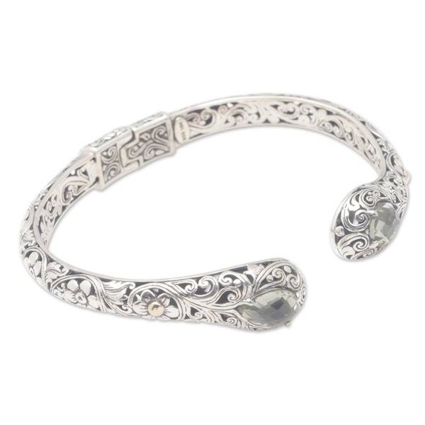 Alternate image for Floral 18k Gold-Accented Cuff Bracelet with Prasiolite Gems Ethereal Prosperity