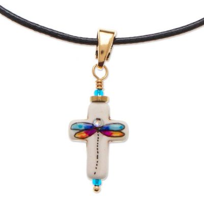 Alternate image for 14k Gold-Accented Dragonfly-Themed Howlite Pendant Necklace Faith in Change