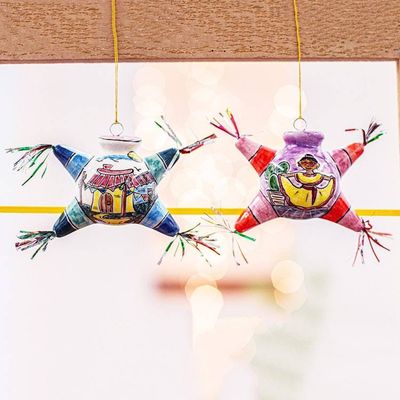 Alternate image for Two Hand Painted Ceramic Piata Ornaments from Mexico Cheerful Piatas