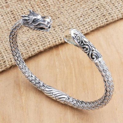 Primary image for Sterling Silver Dragon Cuff Bracelet with Faceted Prasiolite Prosperity Dragon