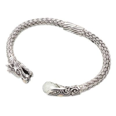 Alternate image for Sterling Silver Dragon Cuff Bracelet with Faceted Prasiolite Prosperity Dragon