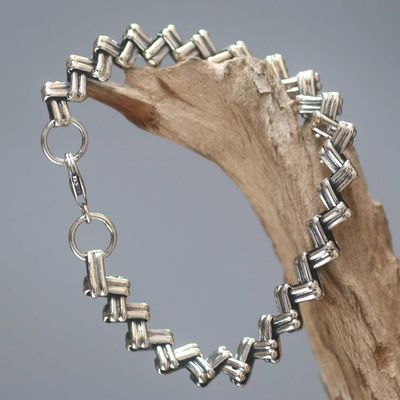 Primary image for Handmade Mens Sterling Silver Link Bracelet Zigzag Trance