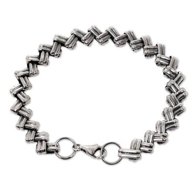Alternate image for Handmade Mens Sterling Silver Link Bracelet Zigzag Trance