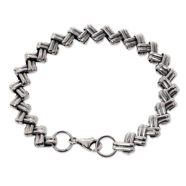 Alternate image for Handmade Mens Sterling Silver Link Bracelet Zigzag Trance