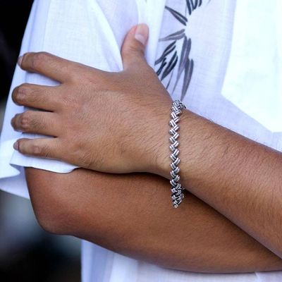 Alternate image for Handmade Mens Sterling Silver Link Bracelet Zigzag Trance