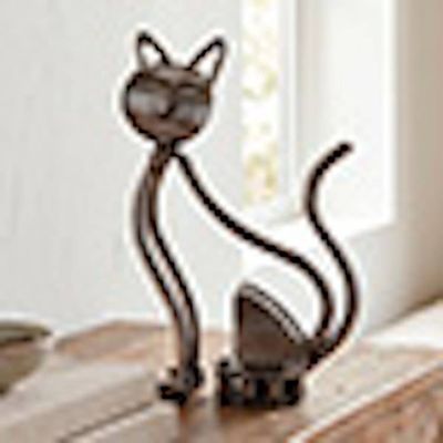 Alternate image for Cat-Themed Whimsical Minimalist Recycled Metal Figurine Futuristic Cat