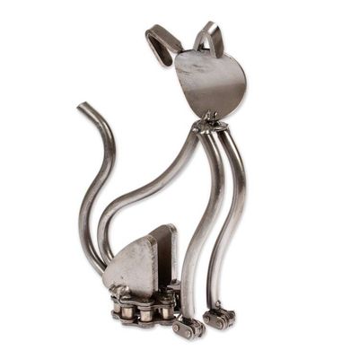 Alternate image for Cat-Themed Whimsical Minimalist Recycled Metal Figurine Futuristic Cat