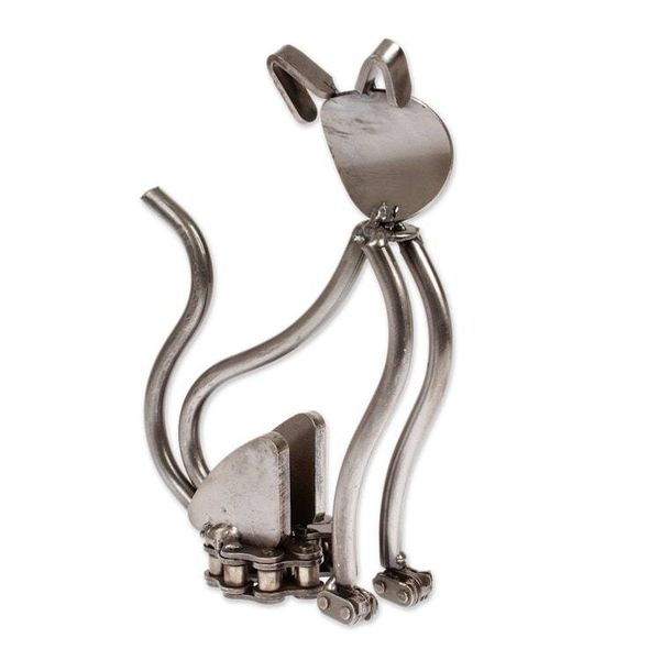Alternate image for Cat-Themed Whimsical Minimalist Recycled Metal Figurine Futuristic Cat