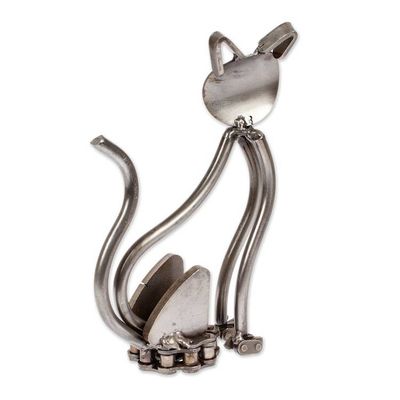 Alternate image for Cat-Themed Whimsical Minimalist Recycled Metal Figurine Futuristic Cat