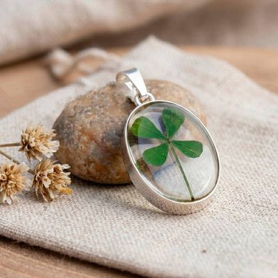 Alternate image for Sterling Silver and Resin-Coated Four-Leaf Clover Pendant Lucky Life
