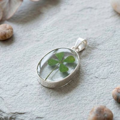 Alternate image for Sterling Silver and Resin-Coated Four-Leaf Clover Pendant Lucky Life