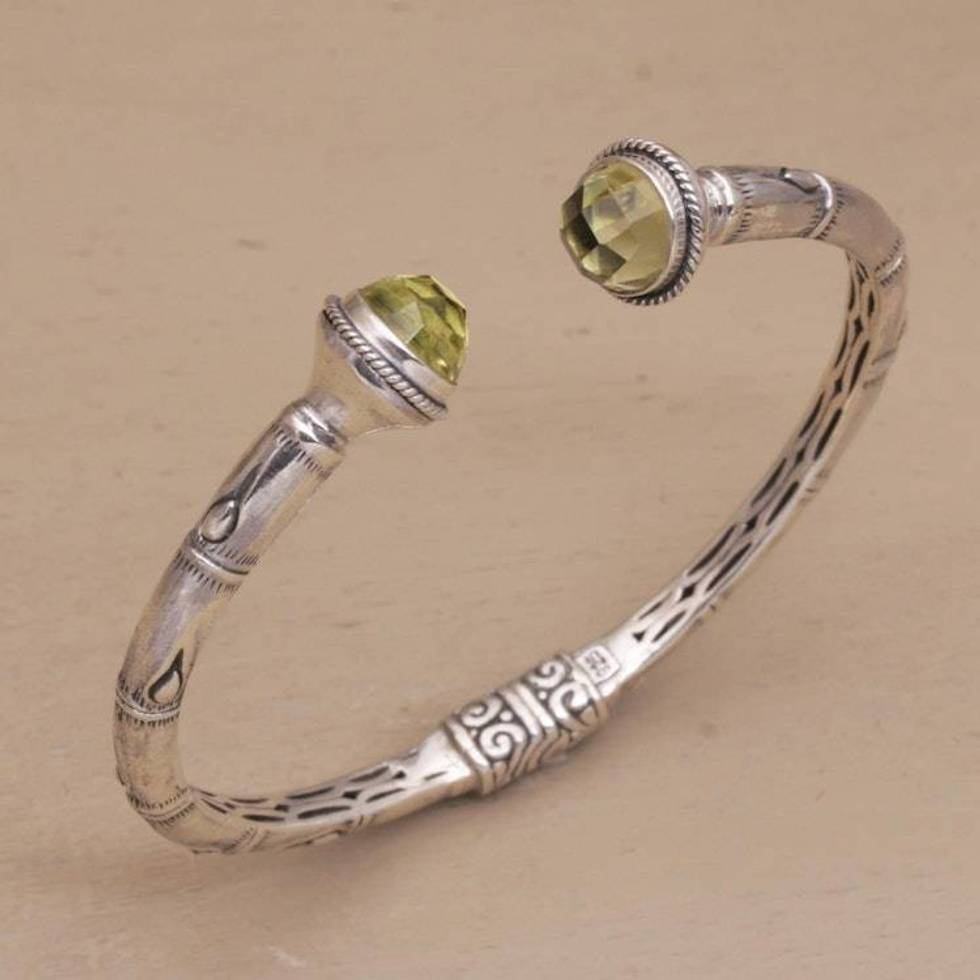 Sterling Silver and Prasiolite Hinged Balinese Cuff Bracelet 'Talk to Me'