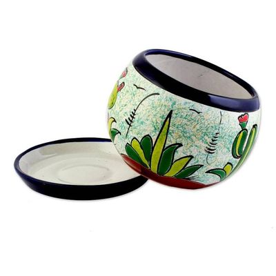 Alternate image for Handcrafted Ceramic Flower Pot with Cactus Images Mexican Memories