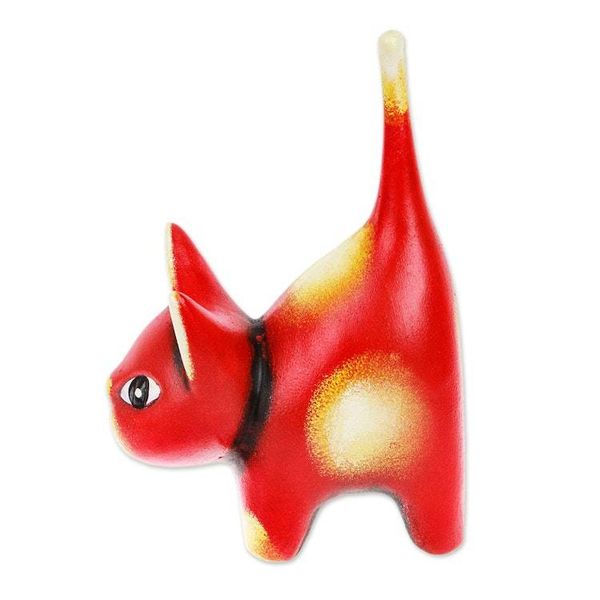 Alternate image for Whimsical Hand-Painted Geranium Cat Ceramic Sculpture Feline Audacity in Geranium