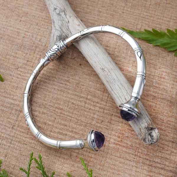 Alternate image for Balinese Style Hinged Silver Cuff Bracelet with Amethyst Talk to Me