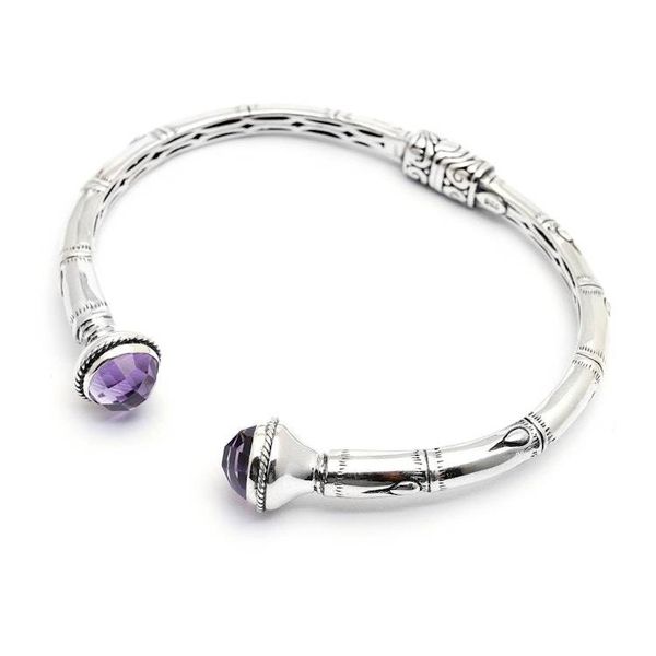 Alternate image for Balinese Style Hinged Silver Cuff Bracelet with Amethyst Talk to Me