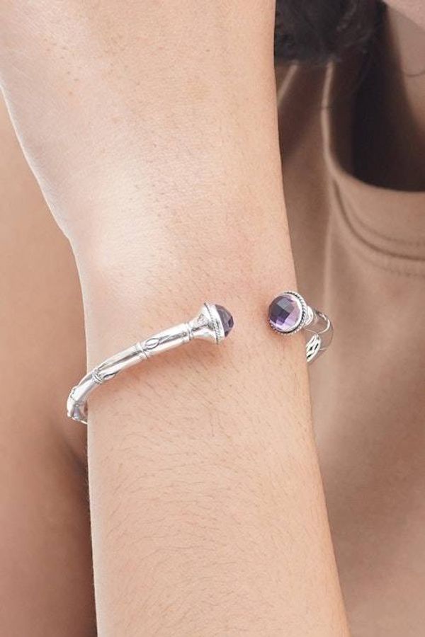 Alternate image for Balinese Style Hinged Silver Cuff Bracelet with Amethyst Talk to Me