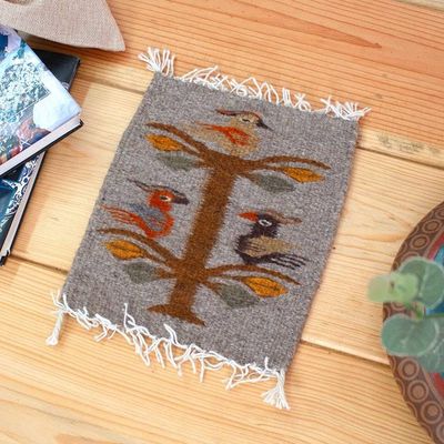 Primary image for Grey Bird-Themed Hand-Loomed Zapotec Style Wool Table Mat Grey Bird Kingdom