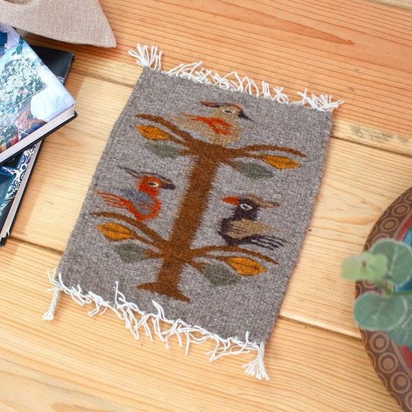 Alternate image for Grey Bird-Themed Hand-Loomed Zapotec Style Wool Table Mat Grey Bird Kingdom