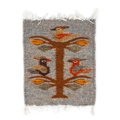 Alternate image for Grey Bird-Themed Hand-Loomed Zapotec Style Wool Table Mat Grey Bird Kingdom