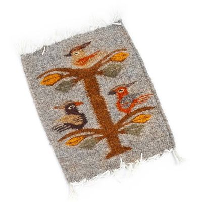 Alternate image for Grey Bird-Themed Hand-Loomed Zapotec Style Wool Table Mat Grey Bird Kingdom