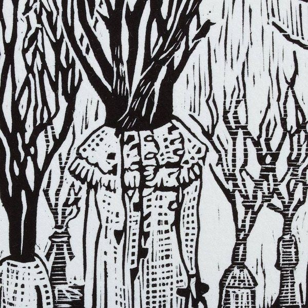 Alternate image for Signed Linoleum Block Print of a Surreal Forest from Mexico Strange Woods