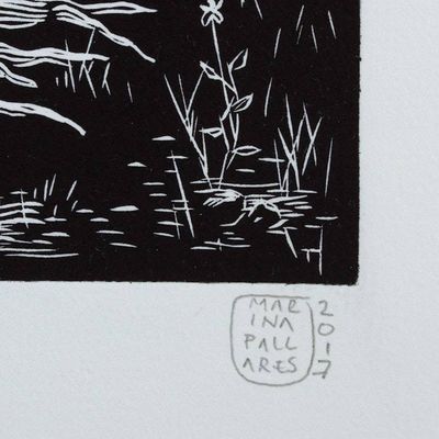Alternate image for Signed Linoleum Block Print of a Surreal Forest from Mexico Strange Woods