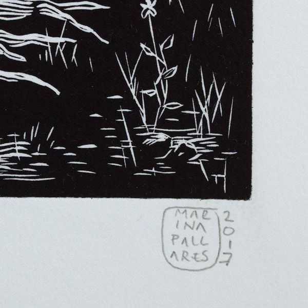 Alternate image for Signed Linoleum Block Print of a Surreal Forest from Mexico Strange Woods
