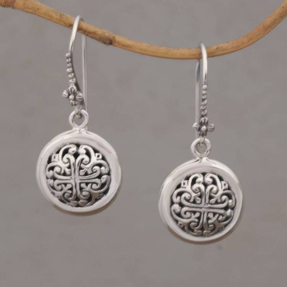 Hand Crafted Sterling Silver Dangle Earrings from Indonesia 'Denpasar Moonbeams'