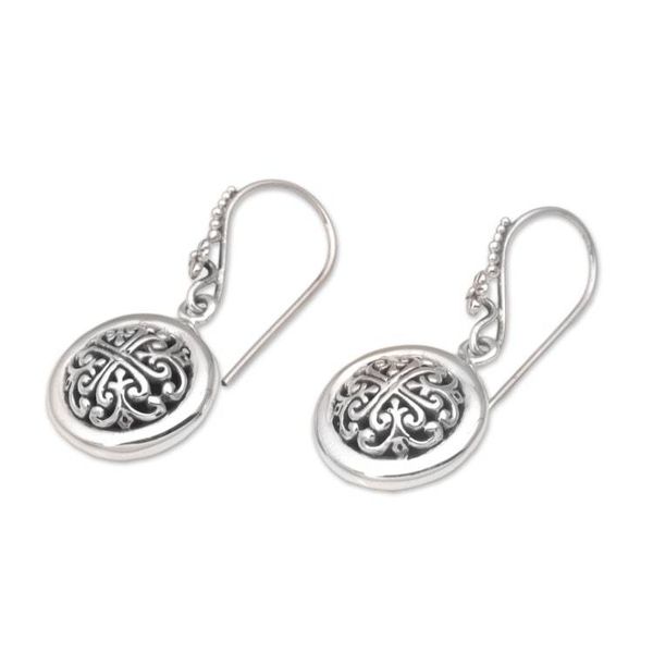 Alternate image for Hand Crafted Sterling Silver Dangle Earrings from Indonesia Denpasar Moonbeams
