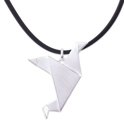 Alternate image for Origami Bird-Themed Modern Sterling Silver Pendant Necklace Flying Origami Dove