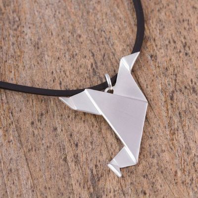 Alternate image for Origami Bird-Themed Modern Sterling Silver Pendant Necklace Flying Origami Dove