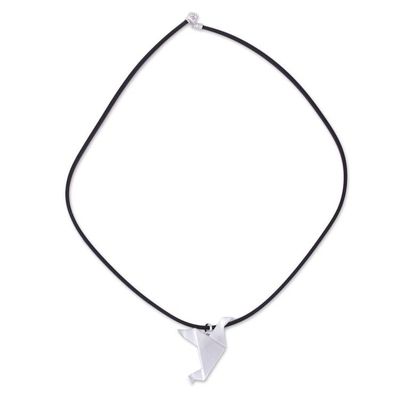 Alternate image for Origami Bird-Themed Modern Sterling Silver Pendant Necklace Flying Origami Dove