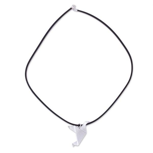 Alternate image for Origami Bird-Themed Modern Sterling Silver Pendant Necklace Flying Origami Dove