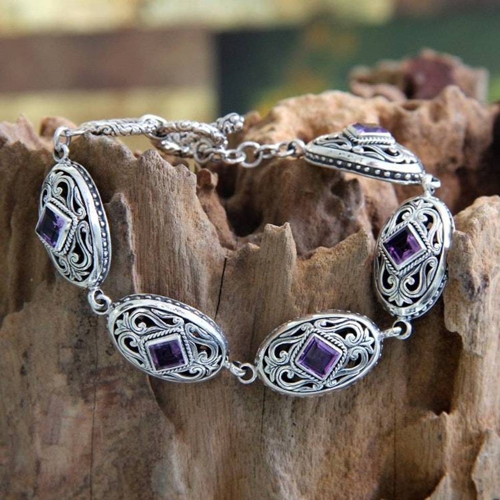Amethyst link bracelet 'Jungle Kingdom'