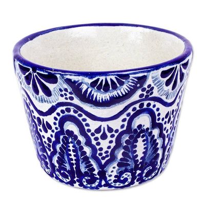 Alternate image for Handmade Talavera-Style Flower Pot Cobalt Plume