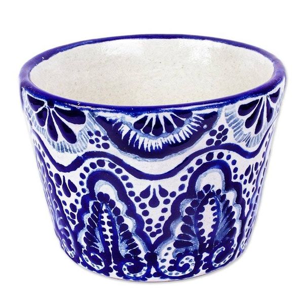 Alternate image for Handmade Talavera-Style Flower Pot Cobalt Plume