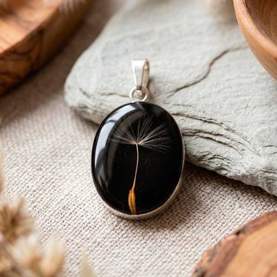 Primary image for Resin Polished Silver Pendant with a Natural Dandelion Seed Midnight Dandelion