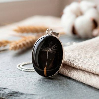 Alternate image for Resin Polished Silver Pendant with a Natural Dandelion Seed Midnight Dandelion