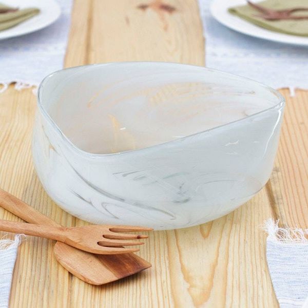 Alternate image for Eco-Friendly White Handblown Glass Salad Bowl from Mexico Heavenly Delicacies