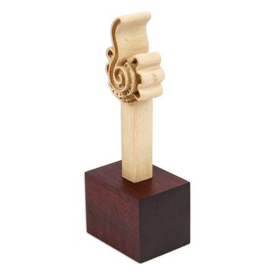 Alternate image for Pre-Hispanic Replica Sculpture from Mexico with Wood Base Aztec Merlon