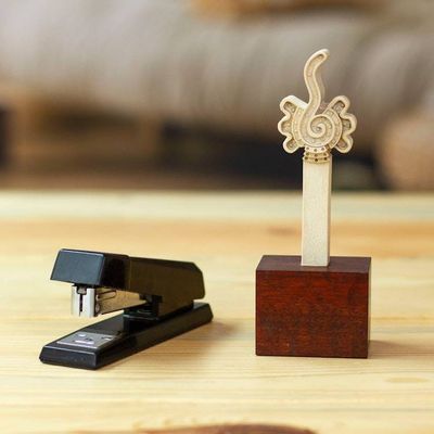 Alternate image for Pre-Hispanic Replica Sculpture from Mexico with Wood Base Aztec Merlon