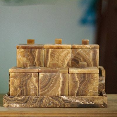 Alternate image for Handmade 13 Piece Onyx Spice Jar Set with Stand Spicy Life
