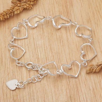 Primary image for Polished Romantic Heart-Themed Sterling Silver Link Bracelet Linked Romance