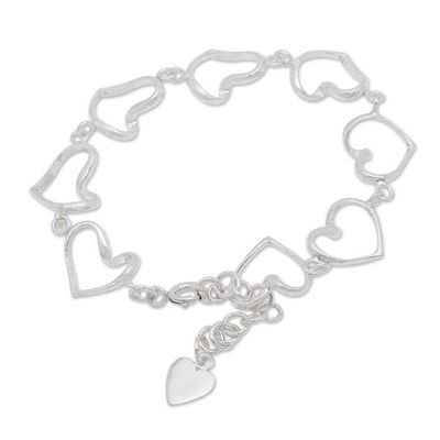 Alternate image for Polished Romantic Heart-Themed Sterling Silver Link Bracelet Linked Romance